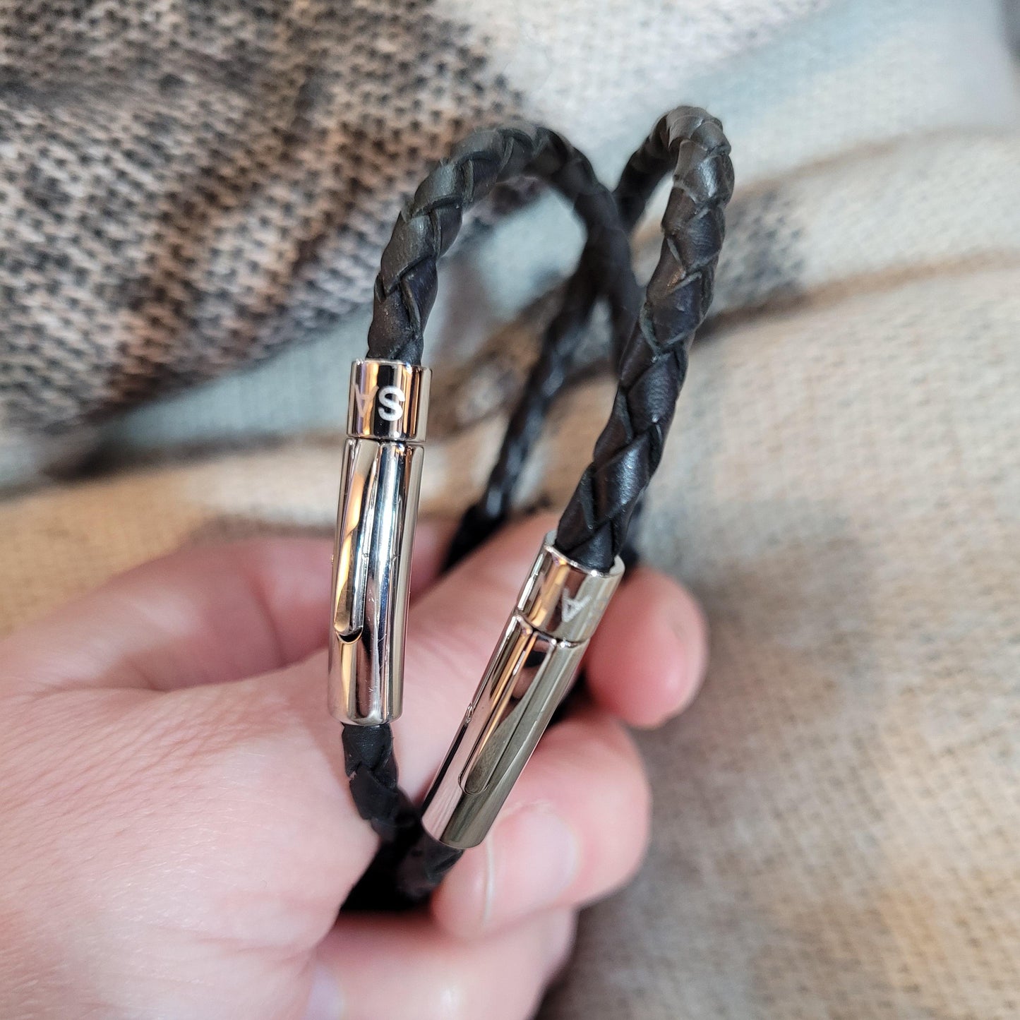 SAN Slim 'Plaited' Leather Bracelet