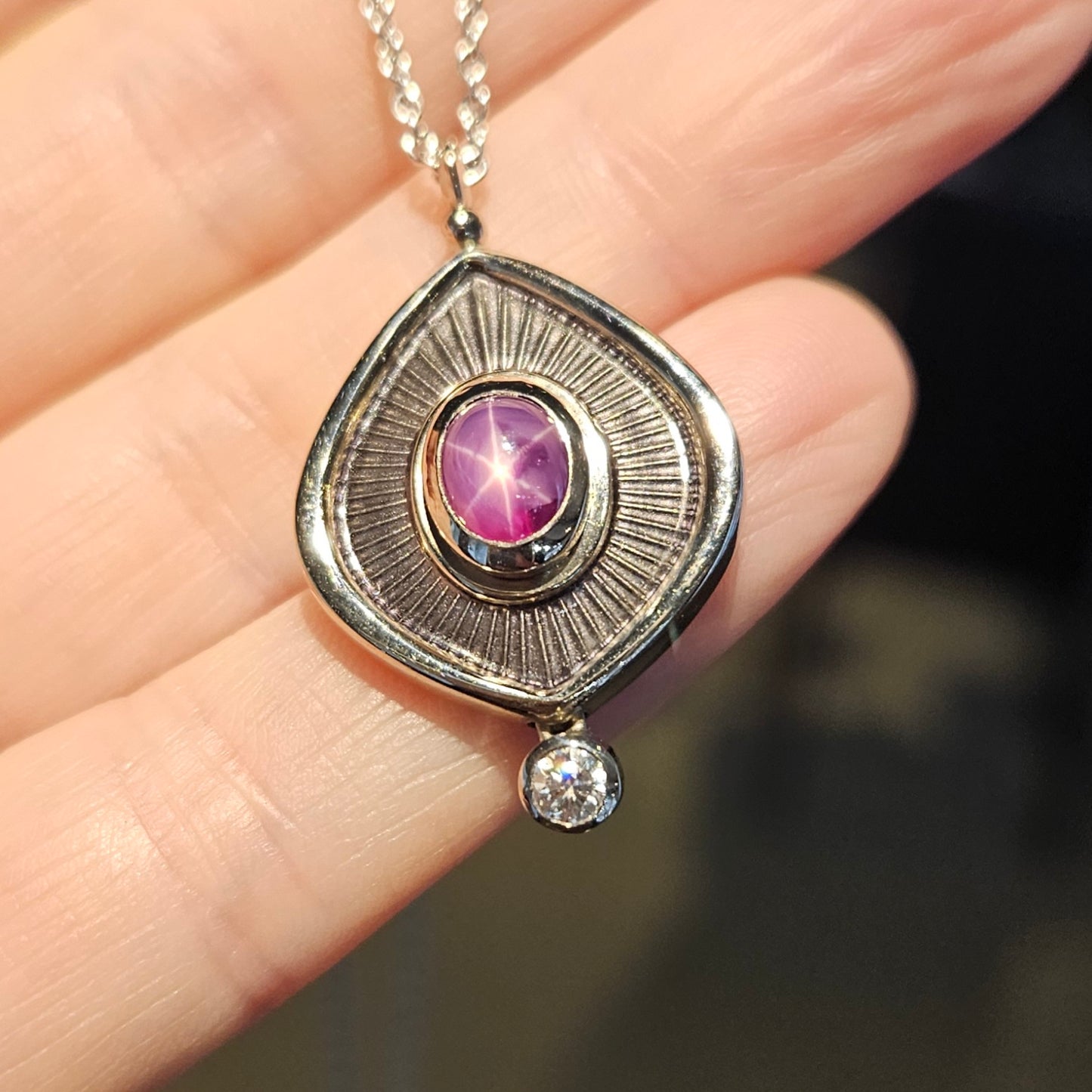 ADAM 18ct White Gold, Enamel, Star Ruby & Diamond 'Byzantine' Necklace