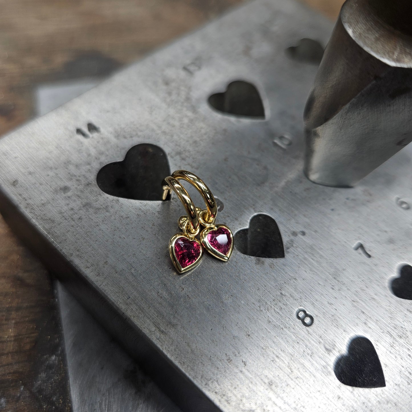 HOPKINS 18ct Yellow Gold 'Heart' Half Hoops with Rubellite
