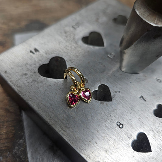 HOPKINS 18ct Yellow Gold 'Heart' Half Hoops with Rubellite