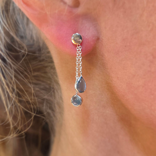 QUINN Silver Double Drop Blue Topaz Earrings