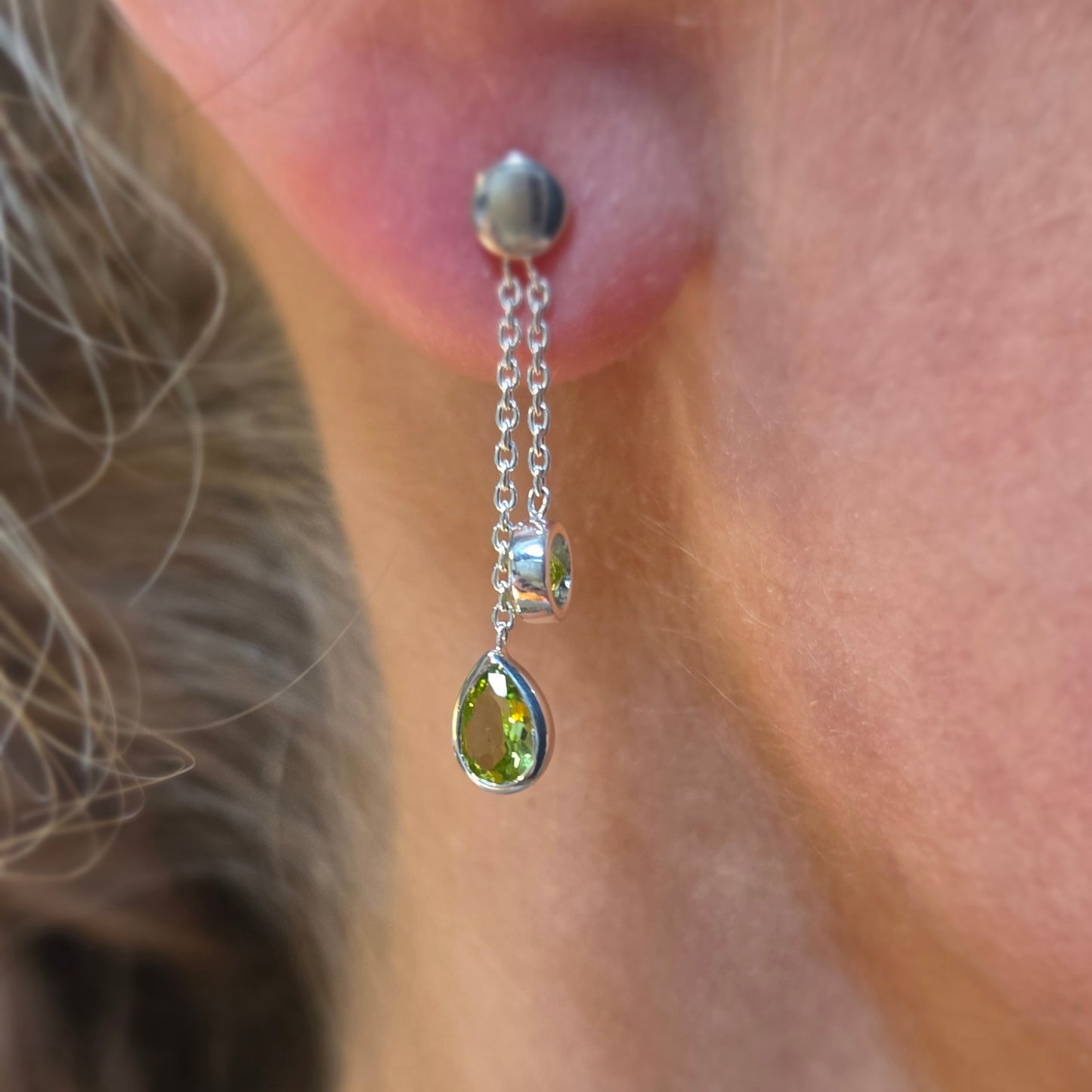 QUINN Silver Double Drop Peridot Earrings
