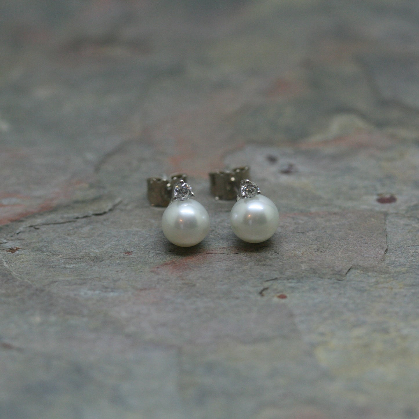 RAW Freshwater Pearl & Diamond Stud Earrings