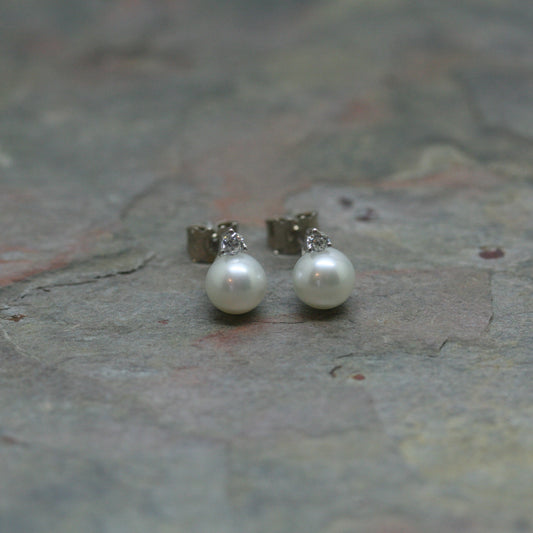 RAW Freshwater Pearl & Diamond Stud Earrings