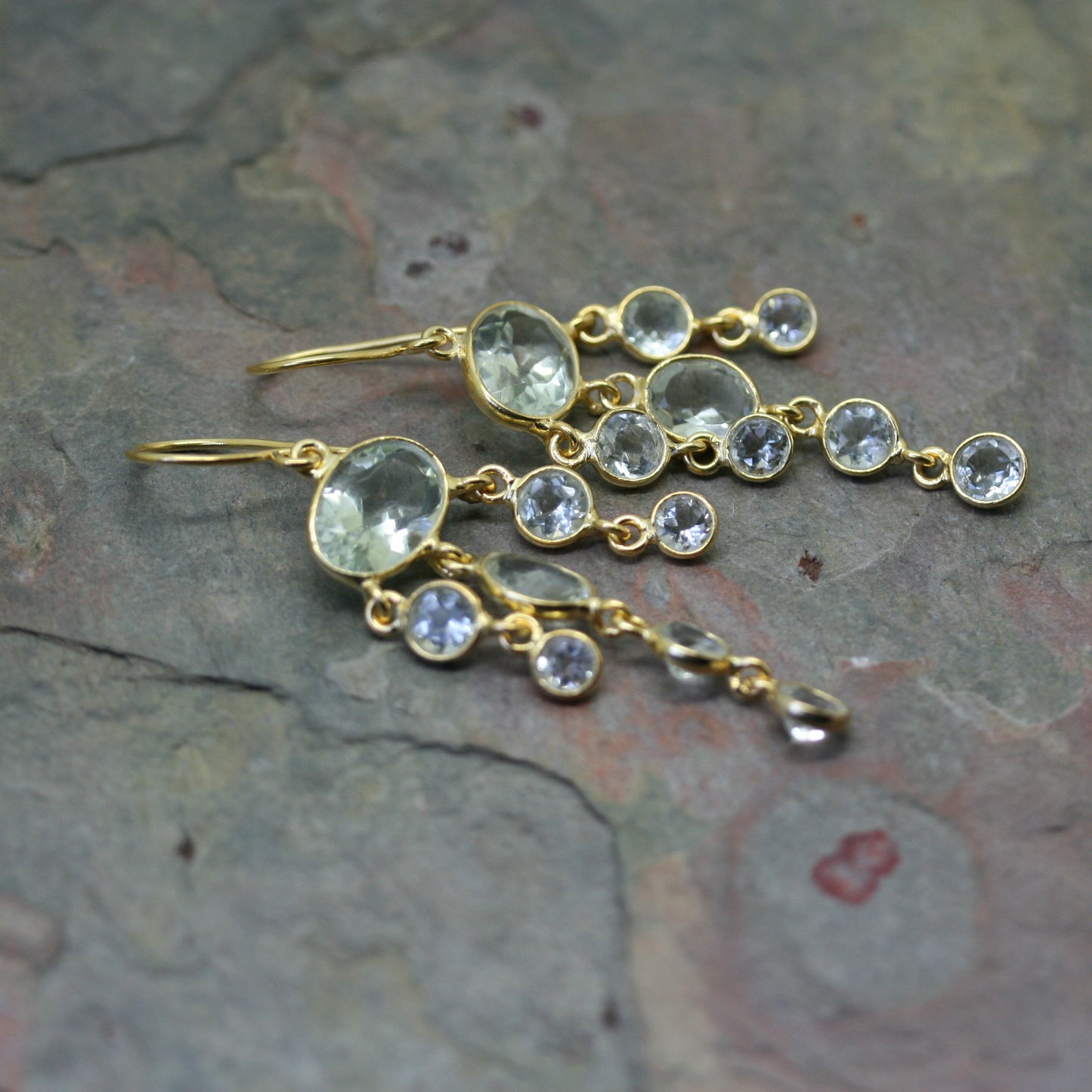 POMEGRANATE Gold Plated Silver Green Quartz Drop Earring