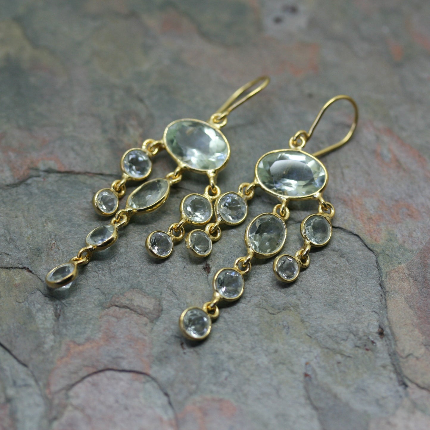 POMEGRANATE Gold Plated Silver Green Quartz Drop Earring