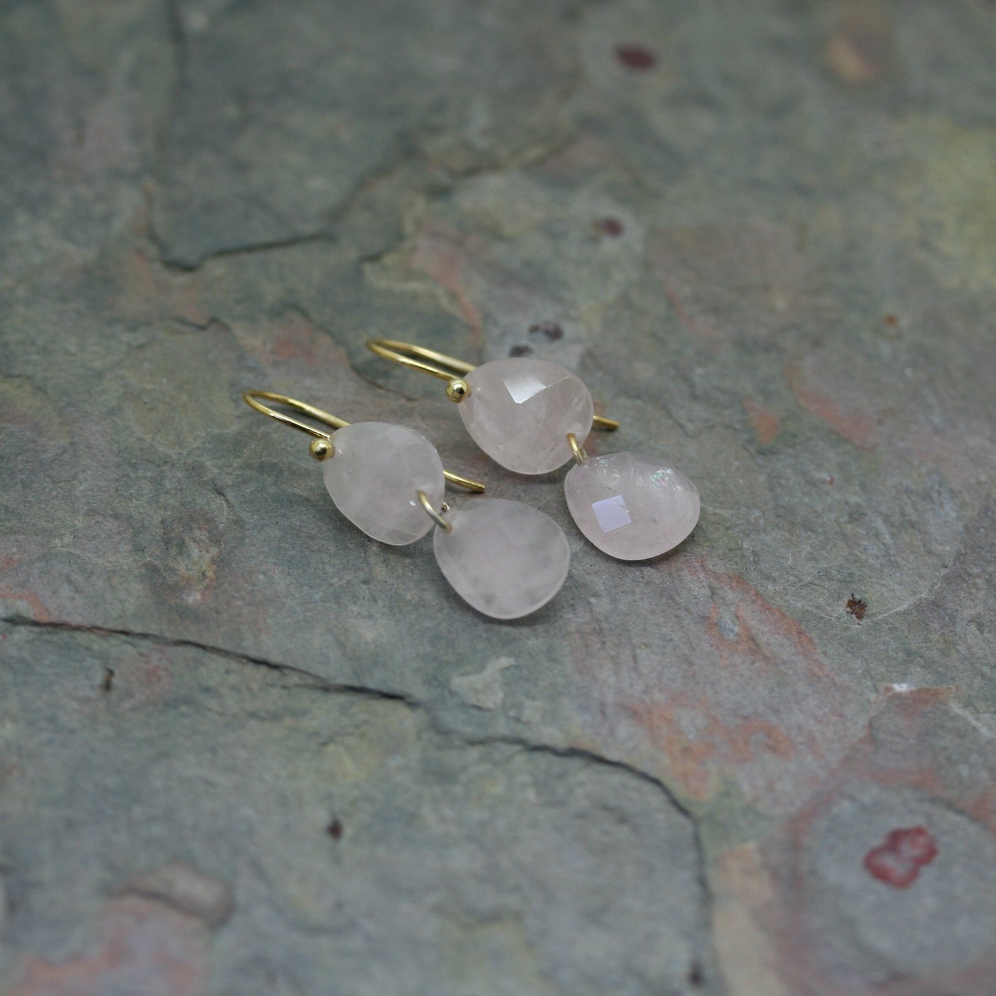 POMEGRANATE Gold Plated Silver Rose Quartz Drop Earrings