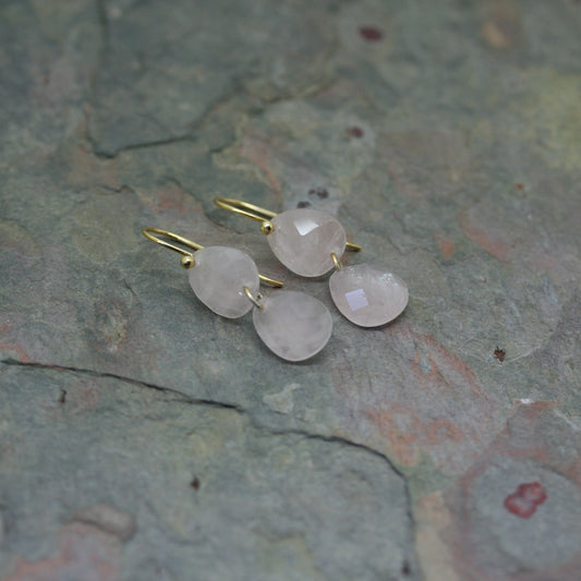 POMEGRANATE Gold Plated Silver Rose Quartz Drop Earrings