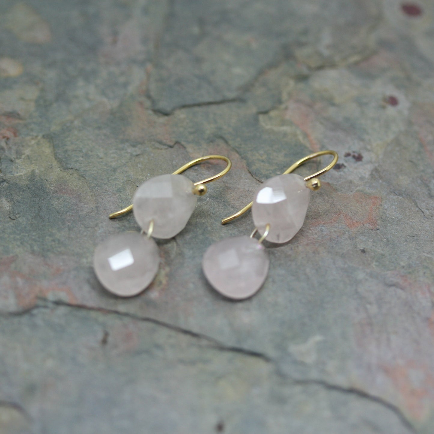 POMEGRANATE Gold Plated Silver Rose Quartz Drop Earrings