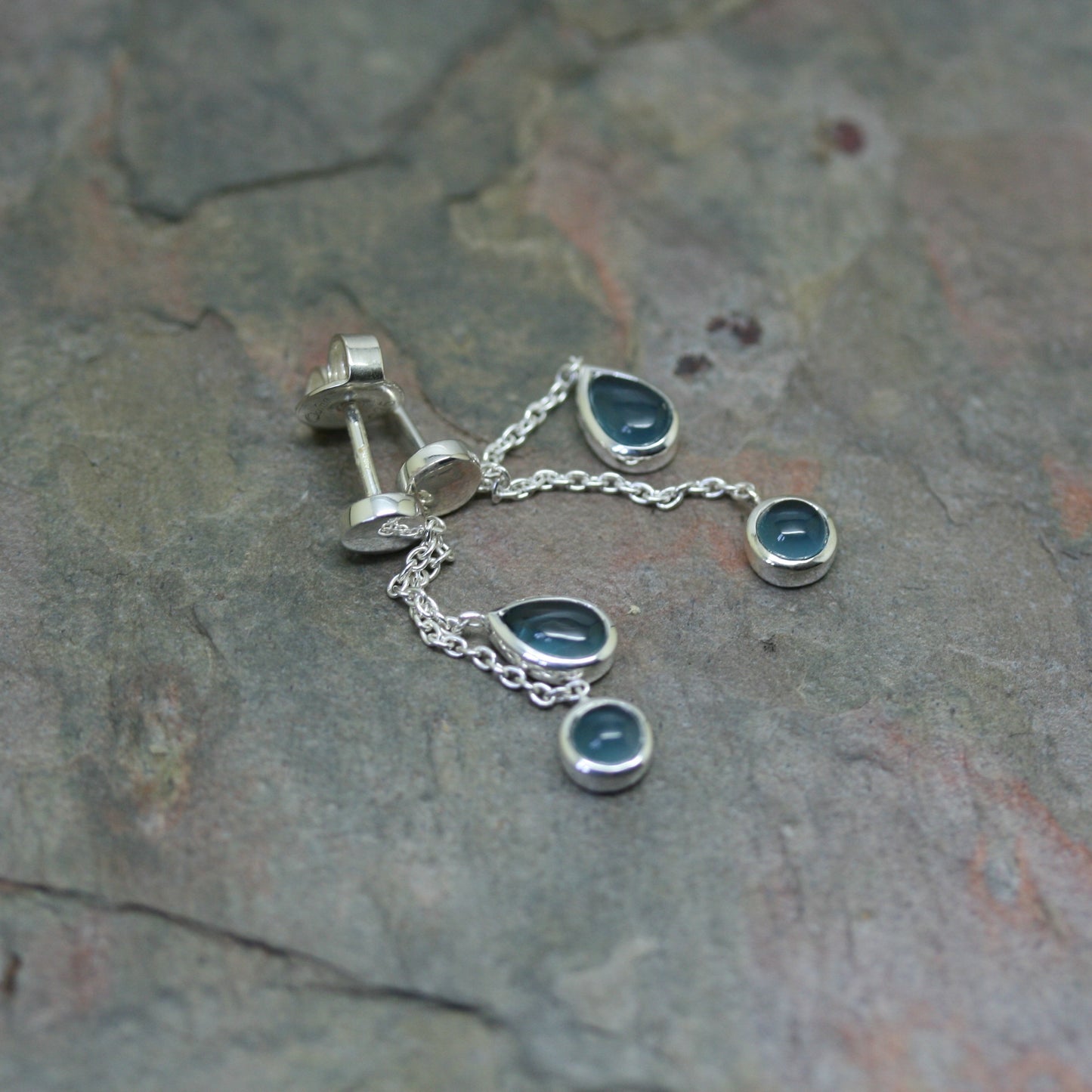 QUINN Silver Double Drop Blue Topaz Earrings