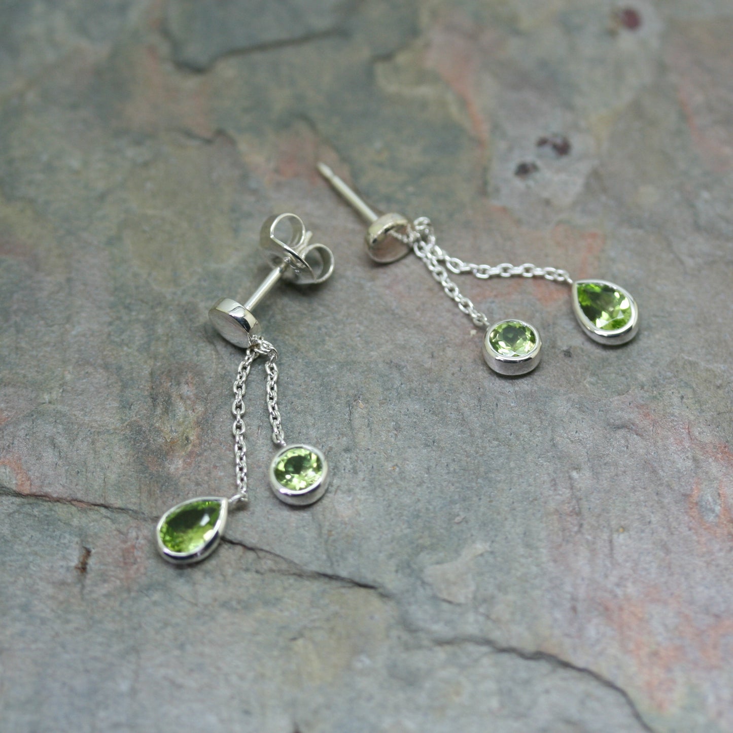 QUINN Silver Double Drop Peridot Earrings