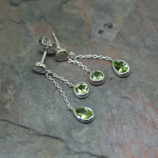 QUINN Silver Double Drop Peridot Earrings