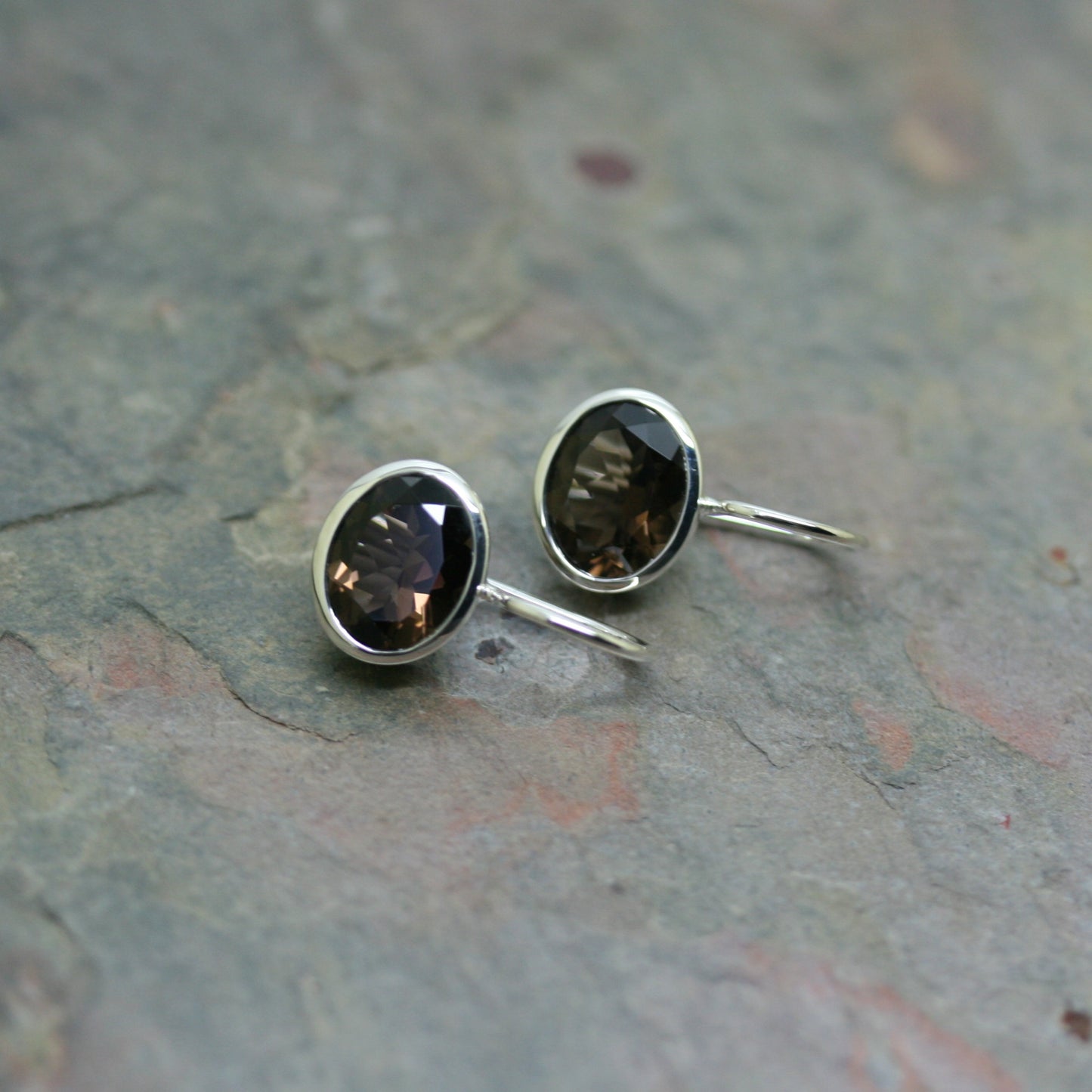 QUINN Silver East West Smokey Quartz Oval Drops
