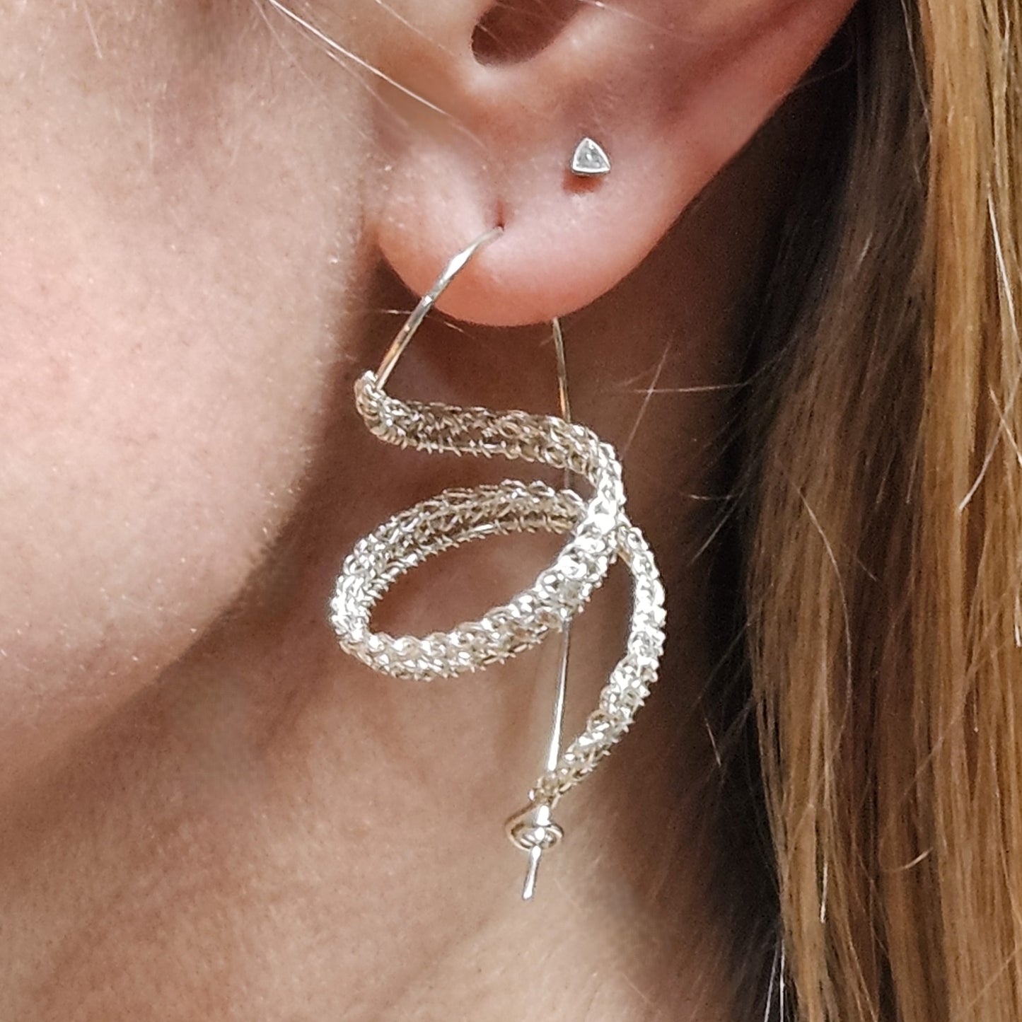 TERI Silver Crocheted 'Spiral' Drop Earrings