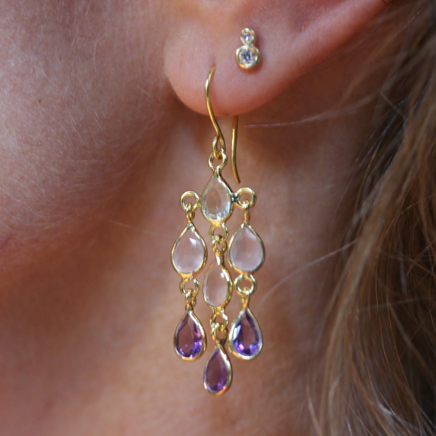 POMEGRANATE Yellow Gold Plated Silver 'Cascade' Drop Earrings