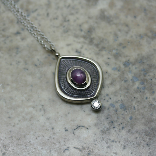 ADAM 18ct White Gold, Enamel, Star Ruby & Diamond 'Byzantine' Necklace