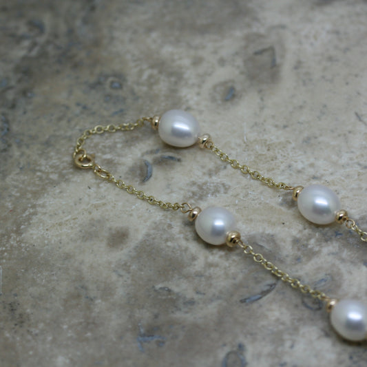 RAW 9ct Yellow Gold Chain & Cultured Pearl 'Berry' Necklace