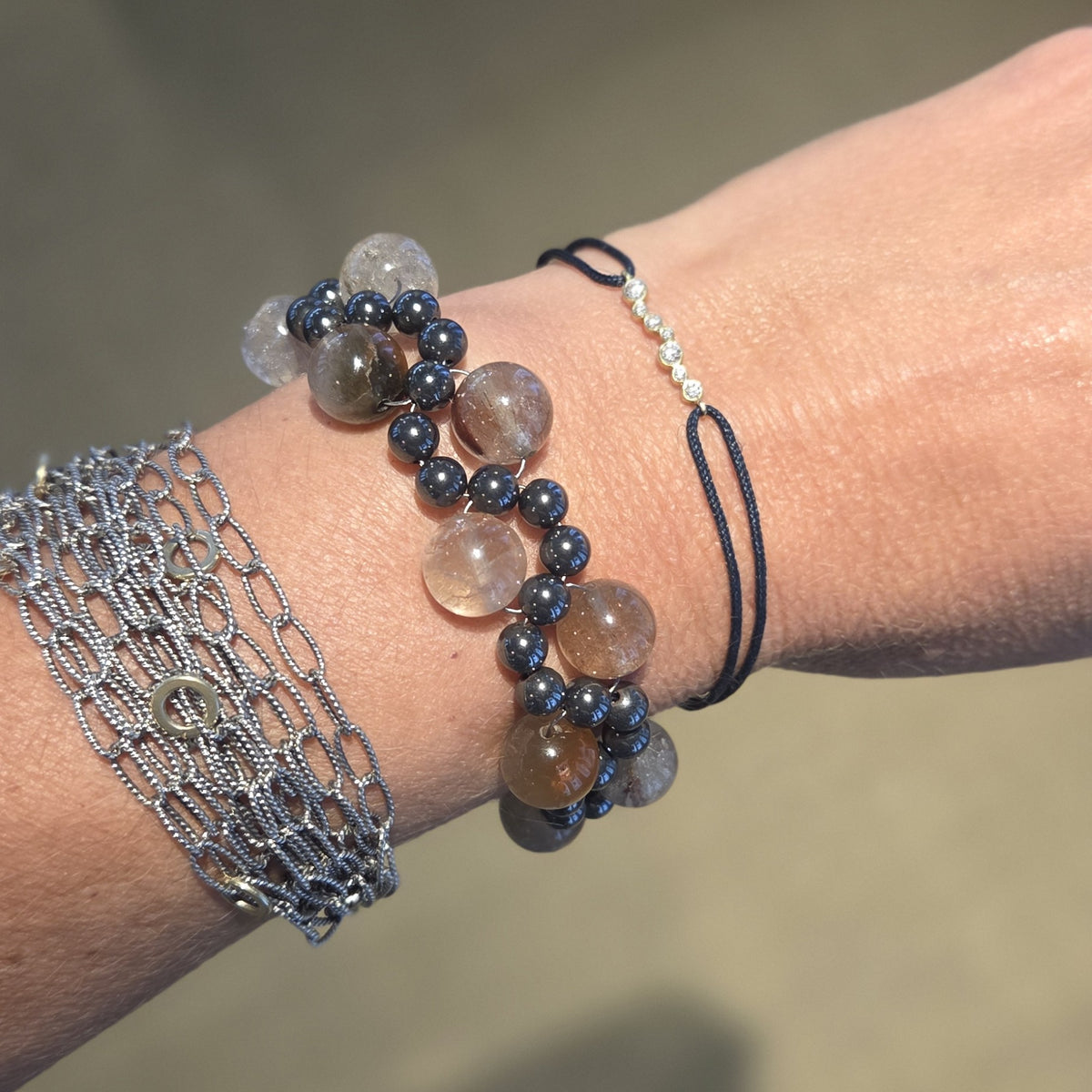 ADAM Rutilated Quartz & Heamatite Wave Bracelet