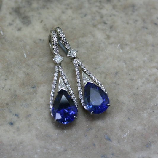 SOLEY 18ct White Gold Sapphire & Diamond Drop Earrings
