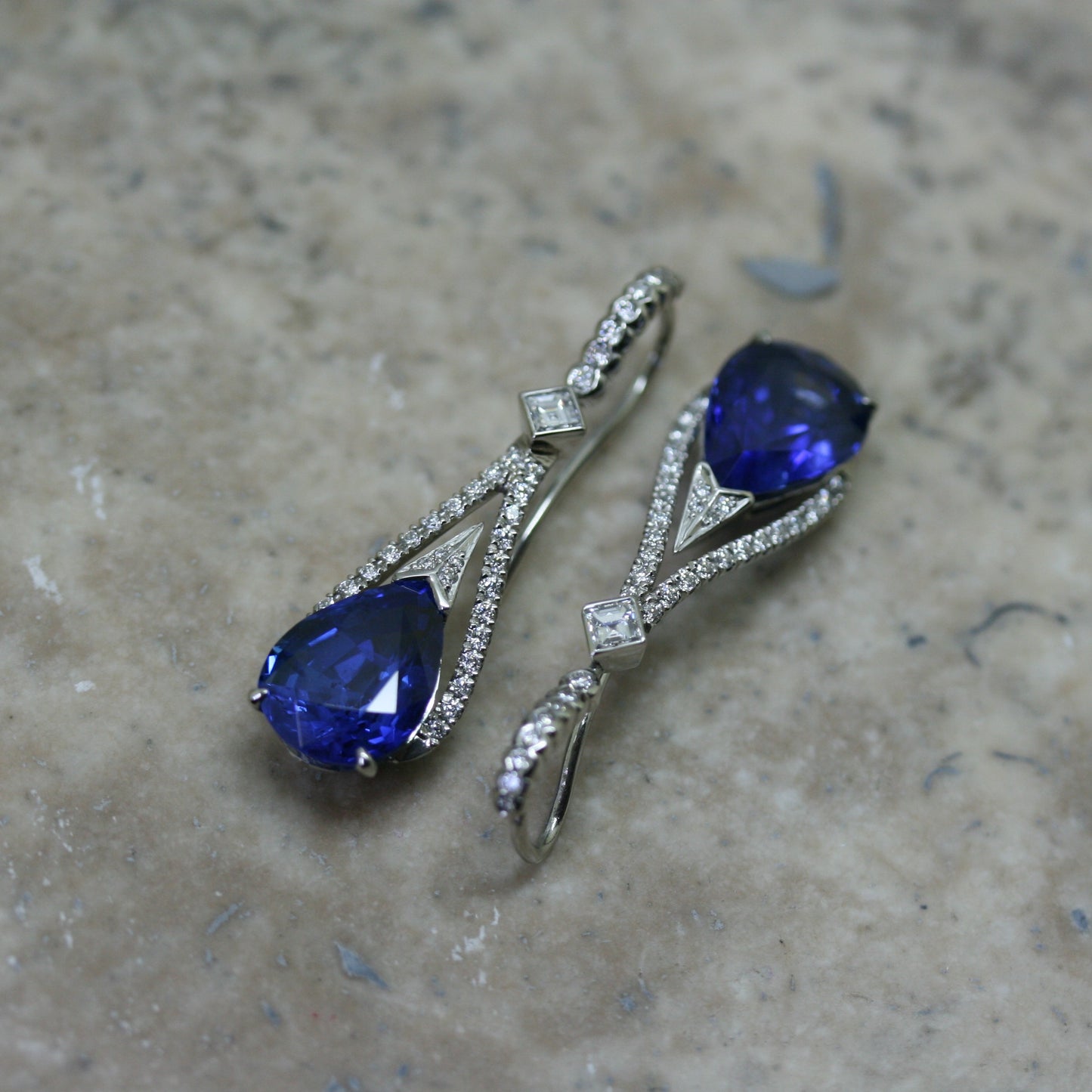 SOLEY 18ct White Gold Sapphire & Diamond Drop Earrings