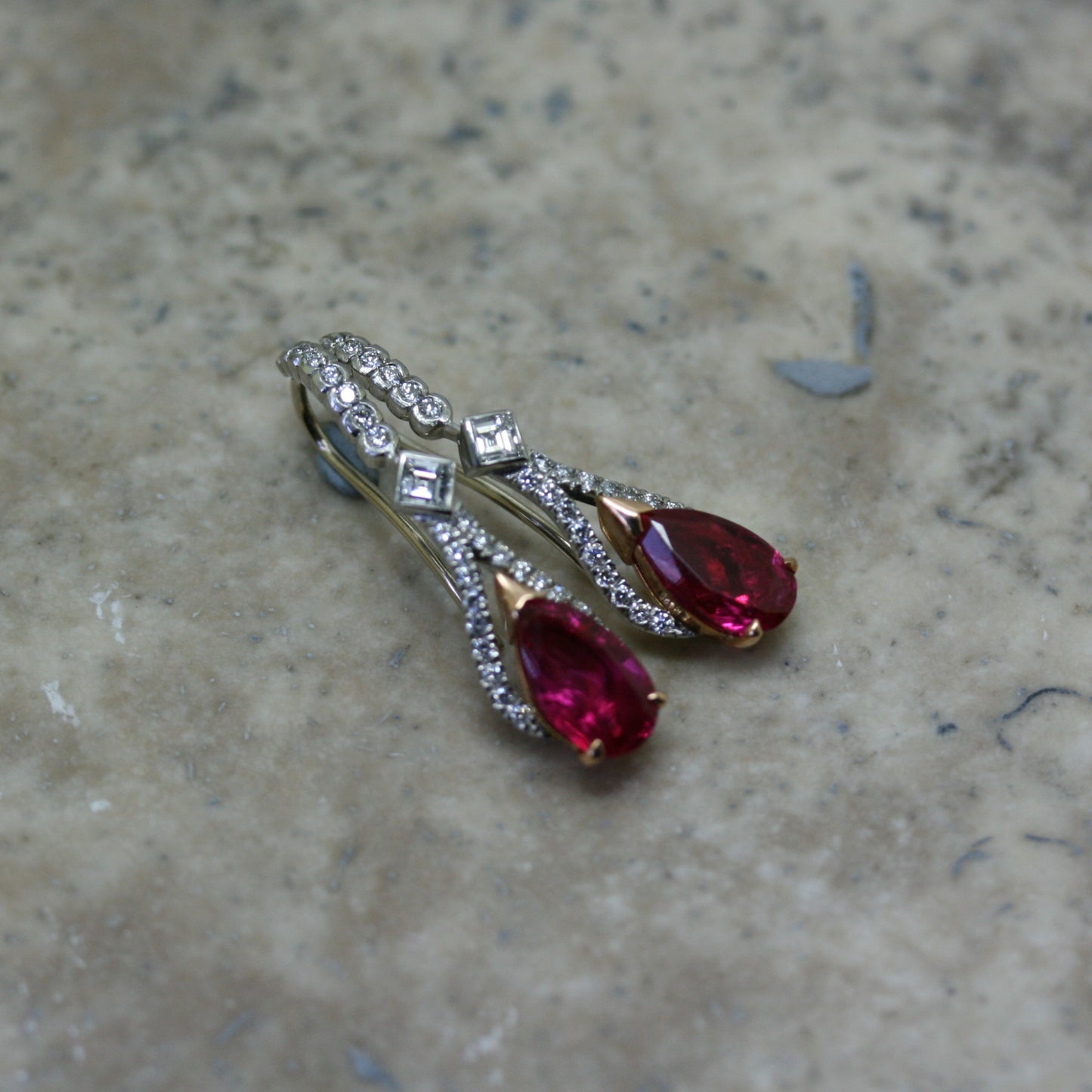 SOLEY 18ct White Gold Ruby & Diamond Drop Earrings