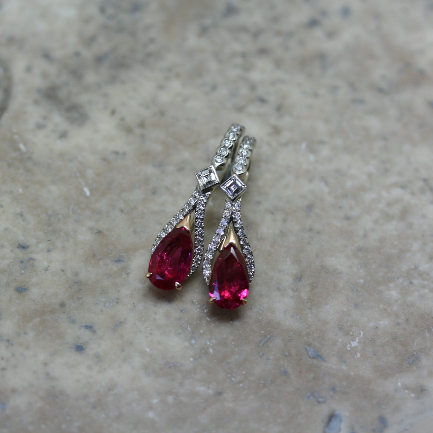 SOLEY 18ct White Gold Ruby & Diamond Drop Earrings