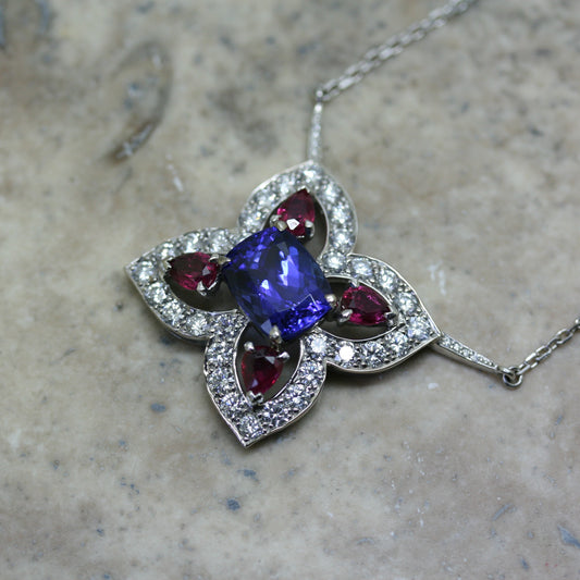 SOLEY 18ct White Gold Tanzanite, Ruby & Diamond 'Showstopper' Necklace