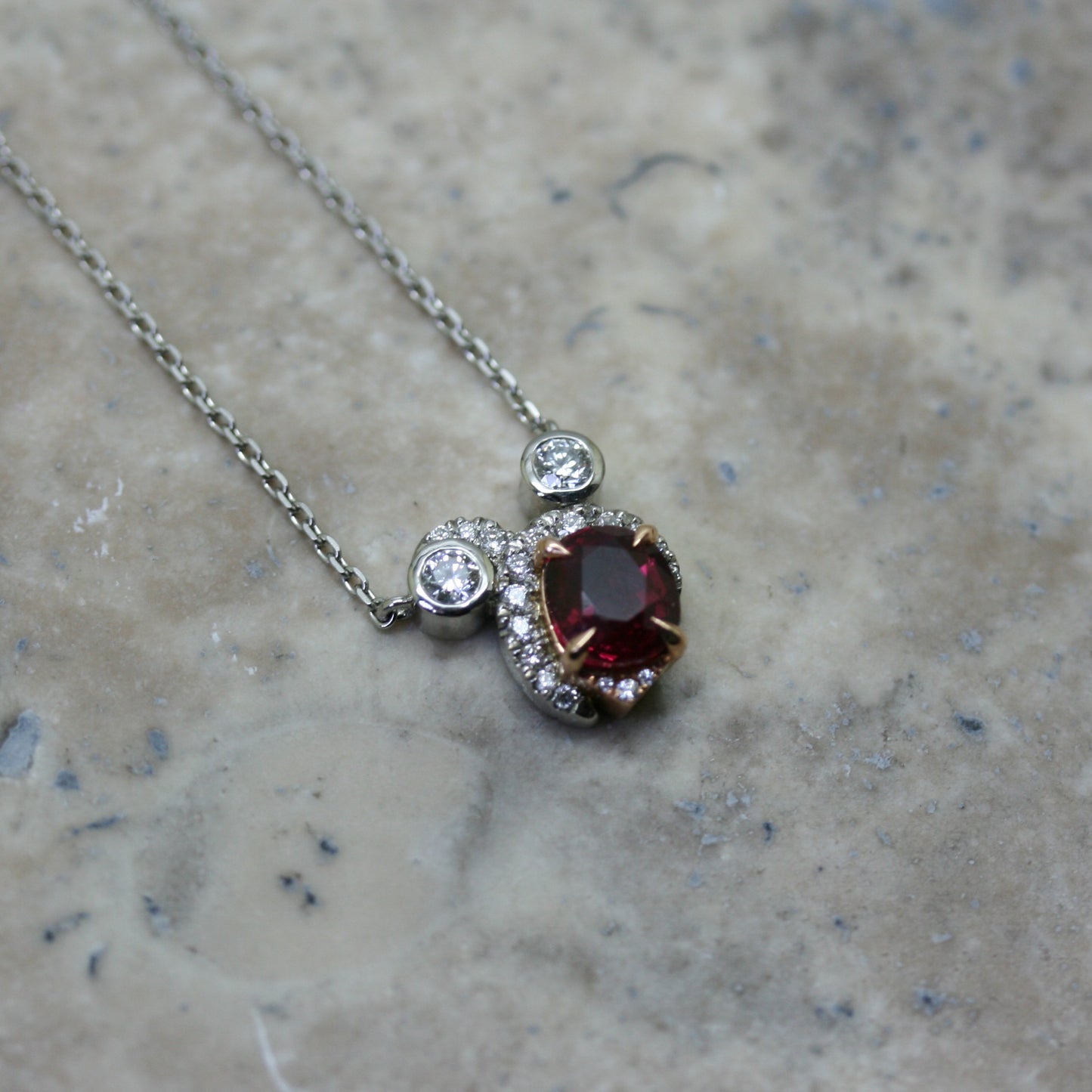 SOLEY Platinum & 18ct Rose Gold Ruby & Diamond Pendant
