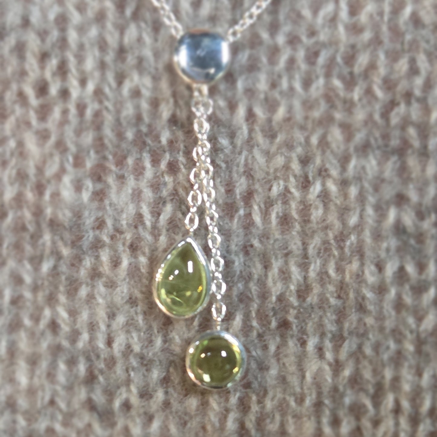 QUINN Silver Double Drop Peridot Necklace