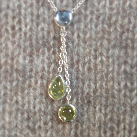QUINN Silver Double Drop Peridot Necklace