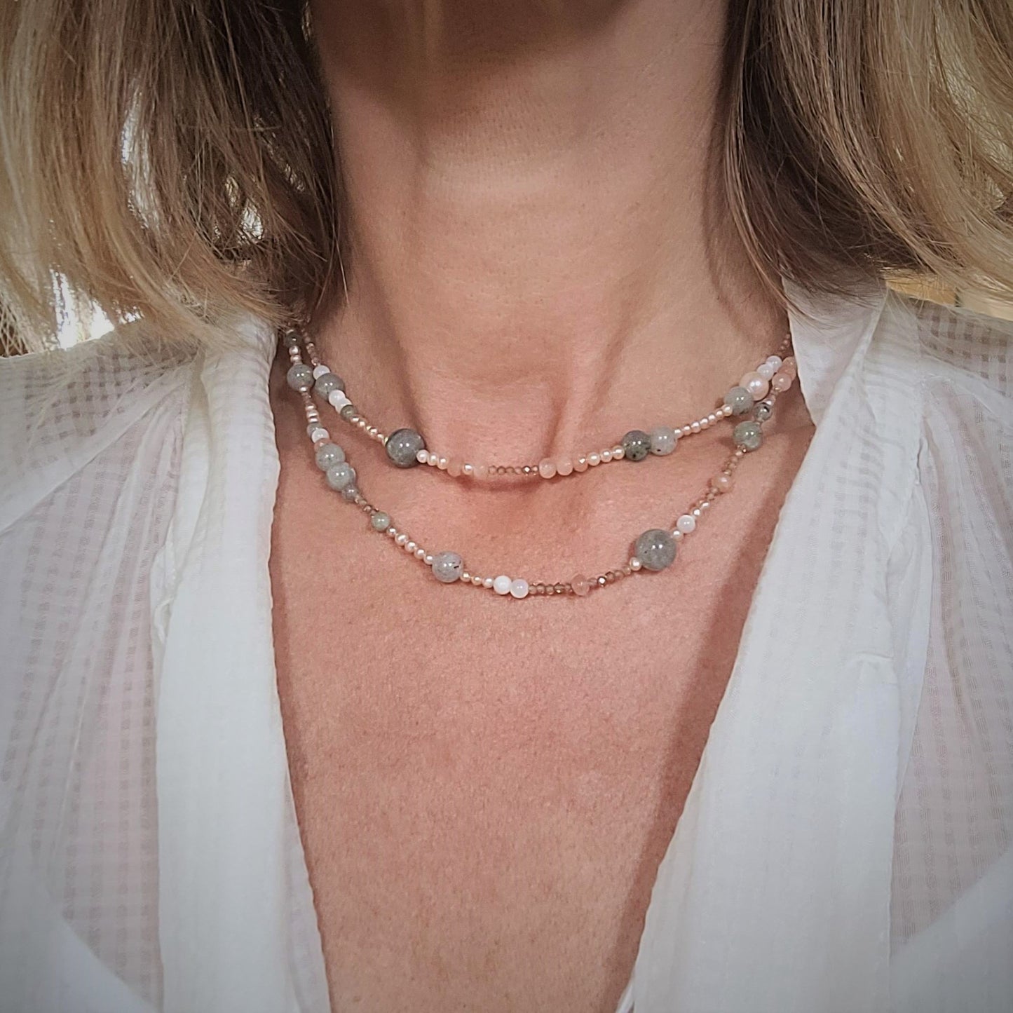 MA LTD 'Peaches & Greens' Mixed Bead Necklace