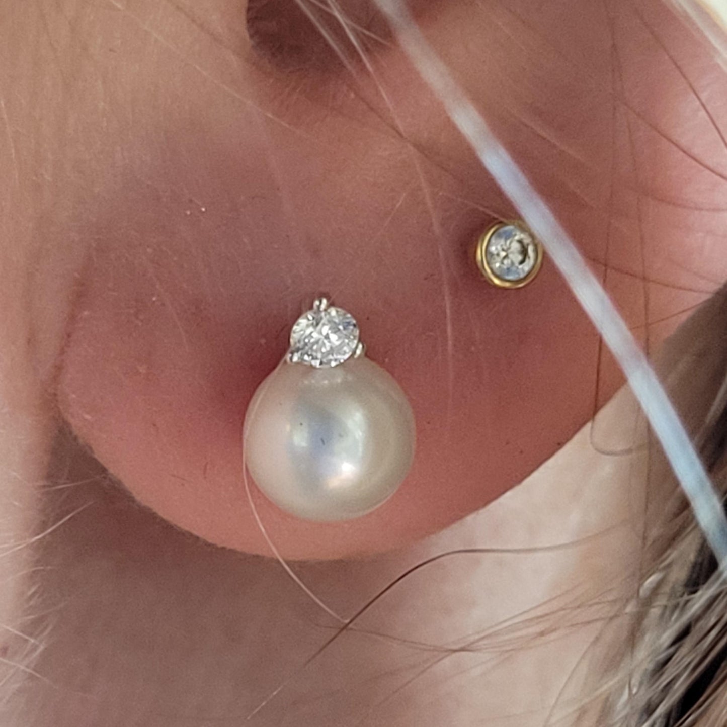 RAW Freshwater Pearl & Diamond Stud Earrings