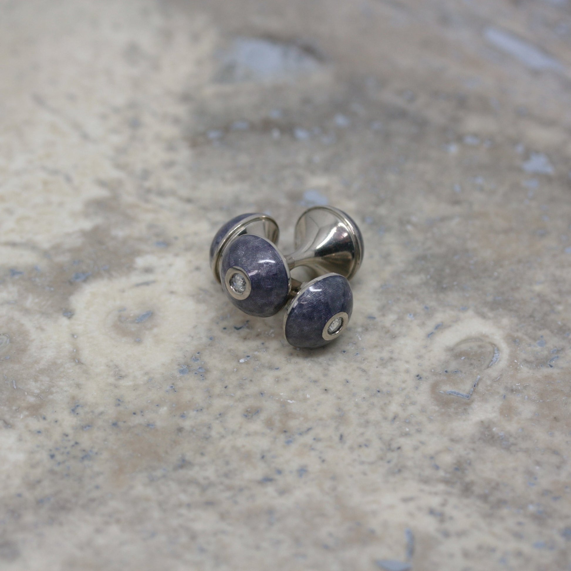 ADAM 18ct White Gold and Enamel 'Dumbell' Cufflinks
