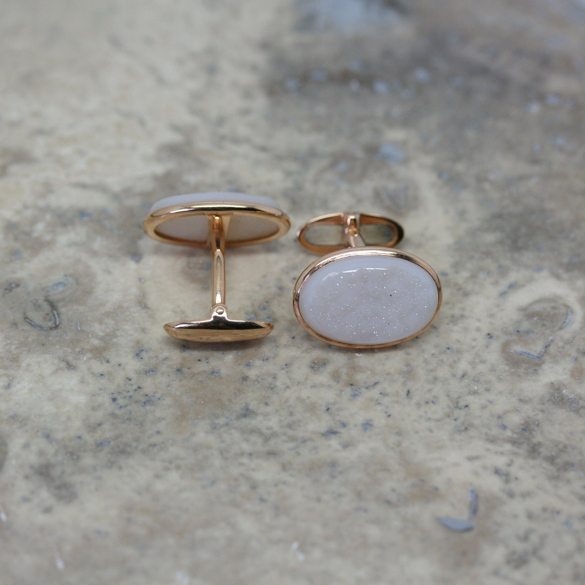 ADAM 18ct Rose Gold Oval 'Druzy Agate' Cufflinks