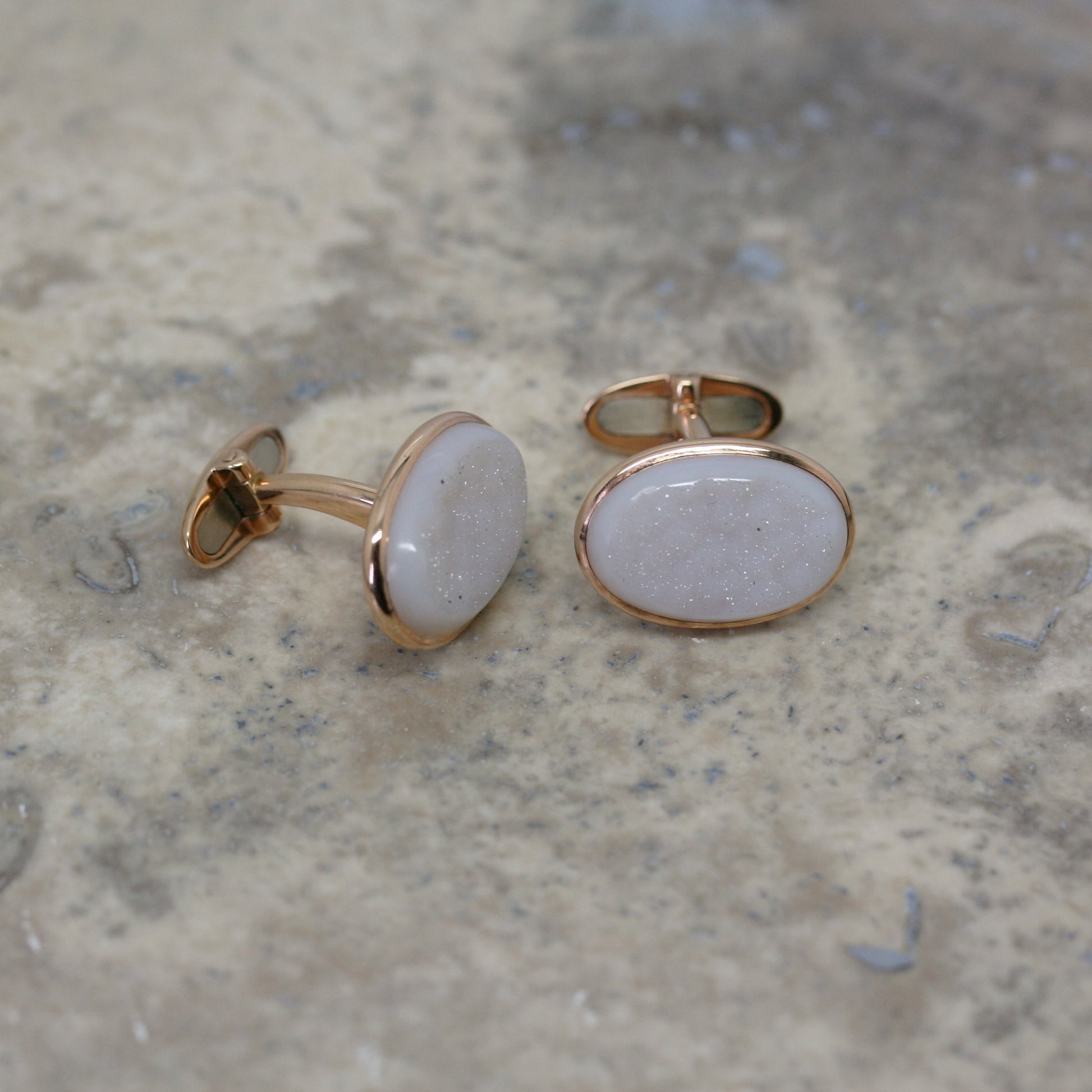 Adam 18ct Rose Gold Oval Druzy Agate Cufflinks