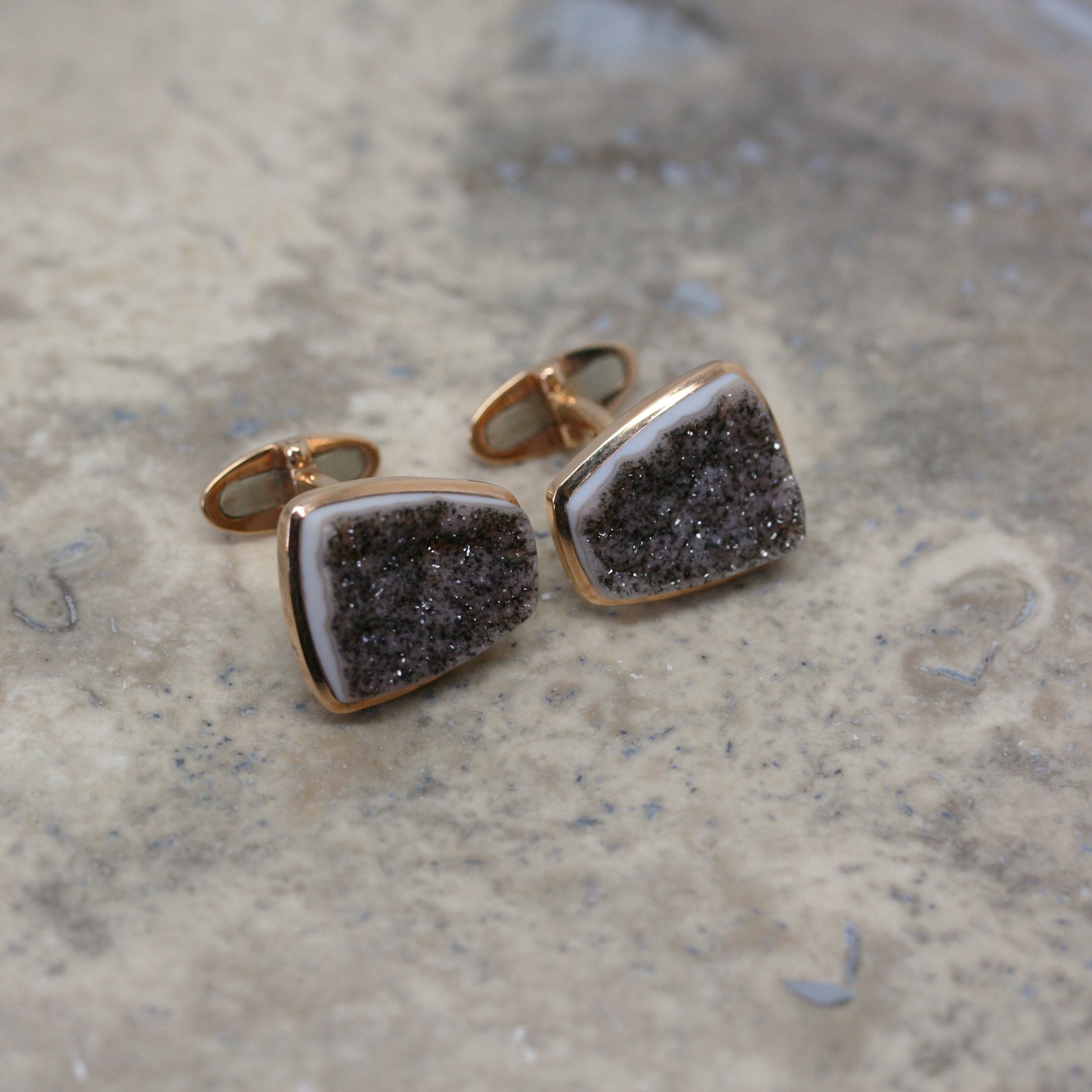 Adam 18ct Rose Gold Druzy Agate Cufflinks