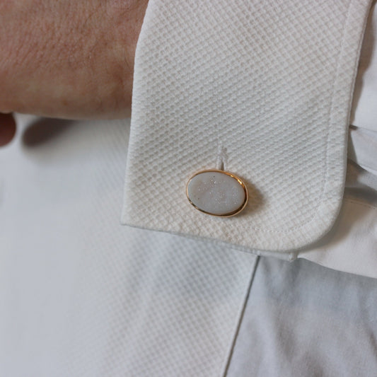 ADAM 18ct Rose Gold Oval 'Druzy Agate' Cufflinks