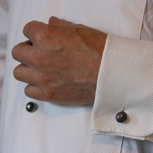 ADAM 18ct White Gold and Enamel 'Dumbell' Cufflinks
