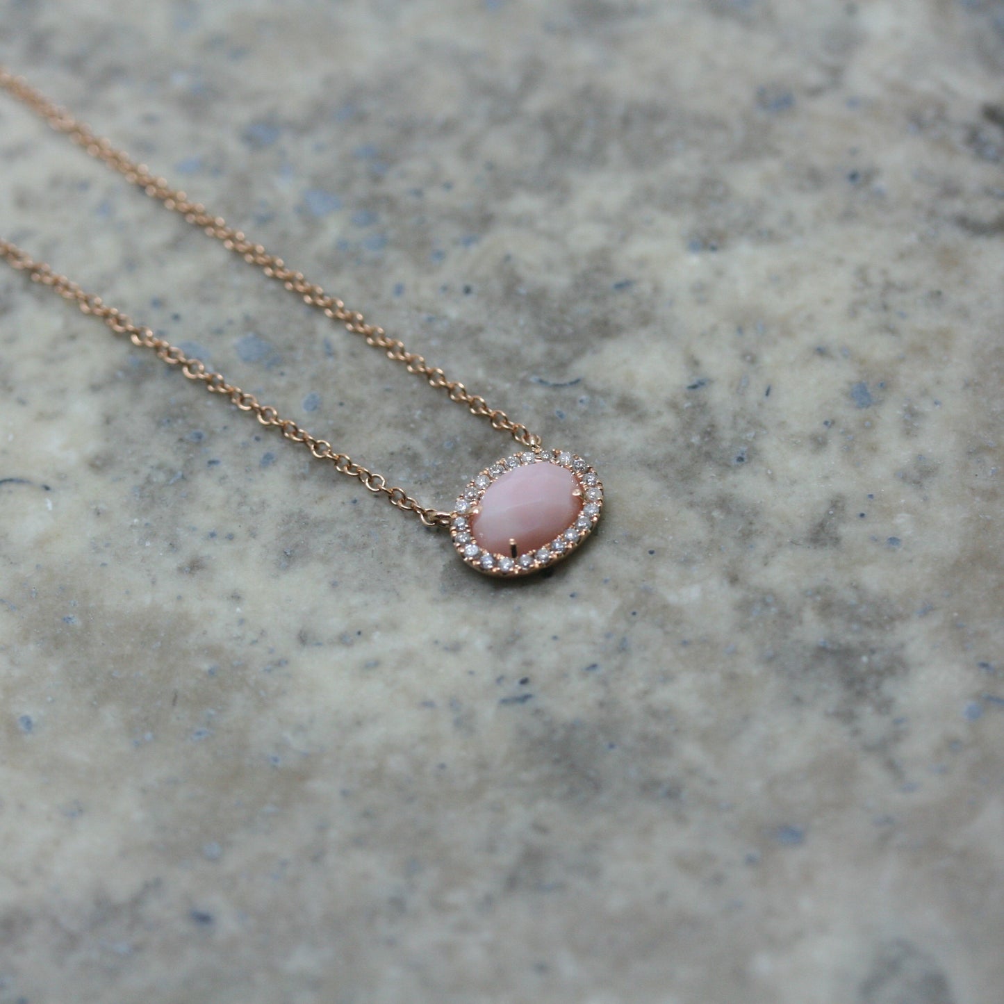 MEIRA T 14ct Rose Gold Peach Opal & Diamond Necklace