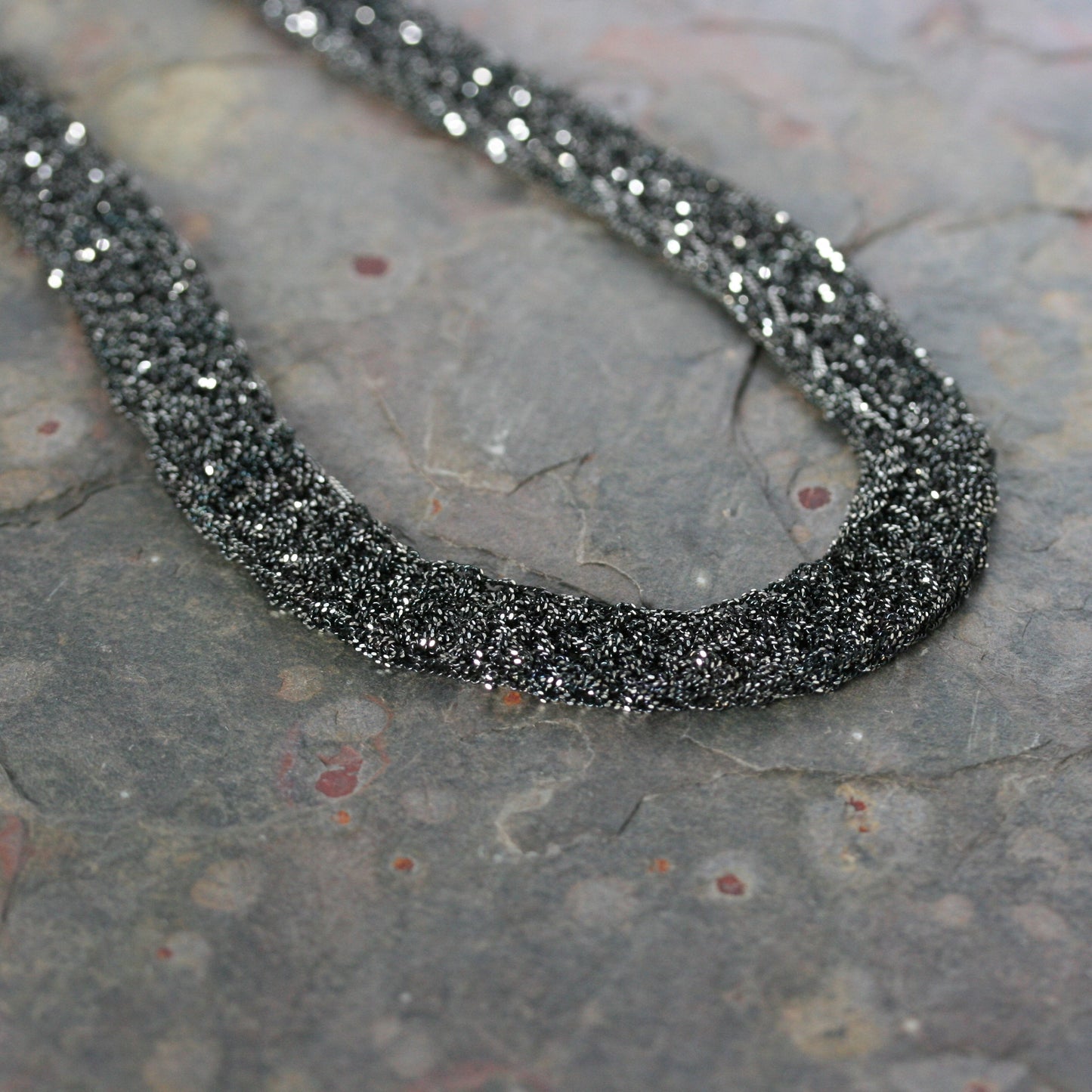 MARIA Black Rhodium Plated Woven Silver Statement Necklace