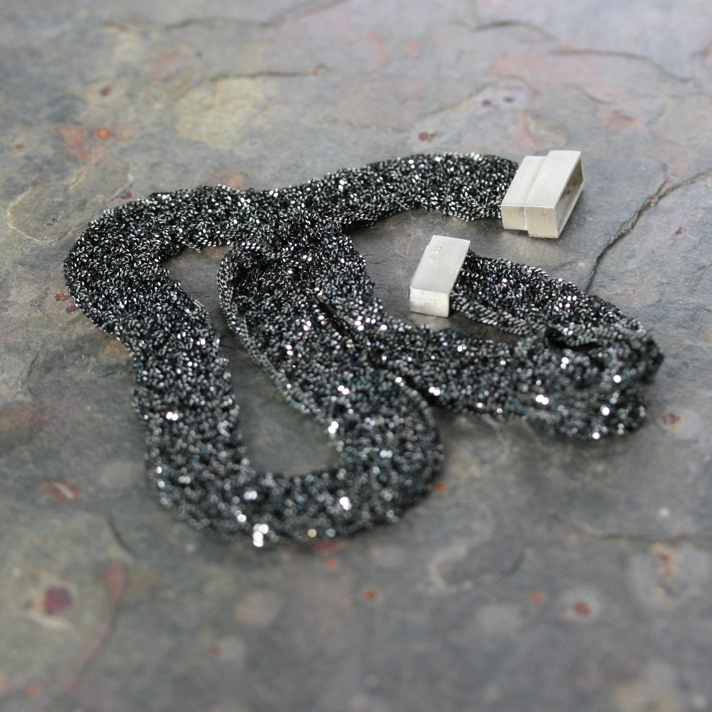 MARIA Black Rhodium Plated Woven Silver Statement Necklace