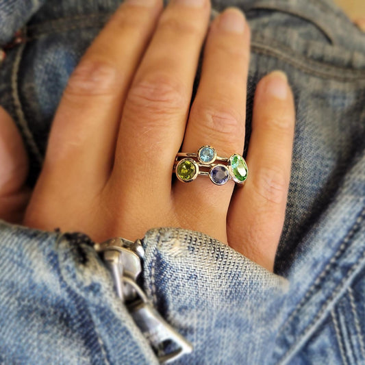 ADAM 18ct White Gold Diamond, Blue Sapphire, Peridot and Tourmaline 'Spiral' Ring