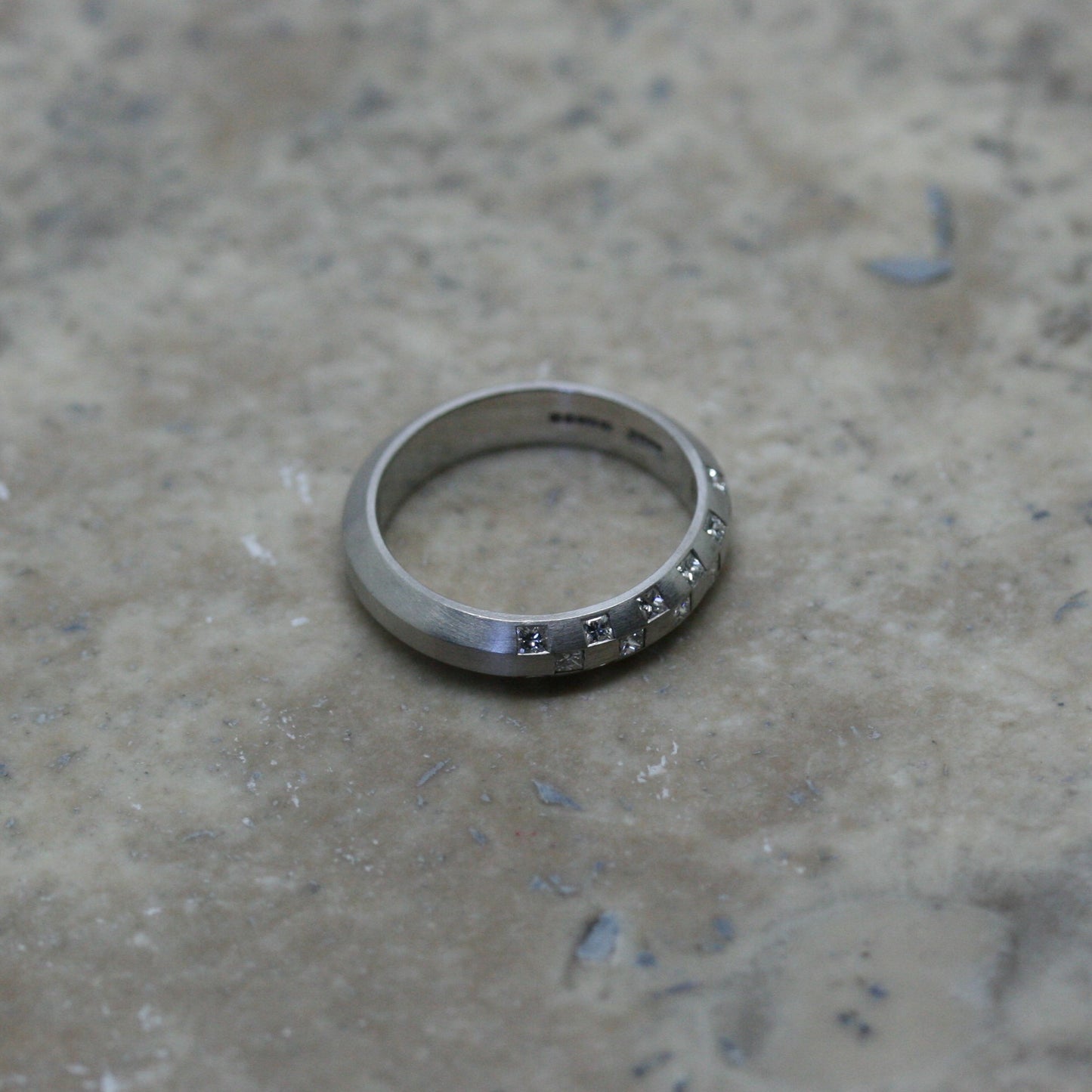 ADAM 18ct White Gold & Diamond 'Chequer Board' Band Ring