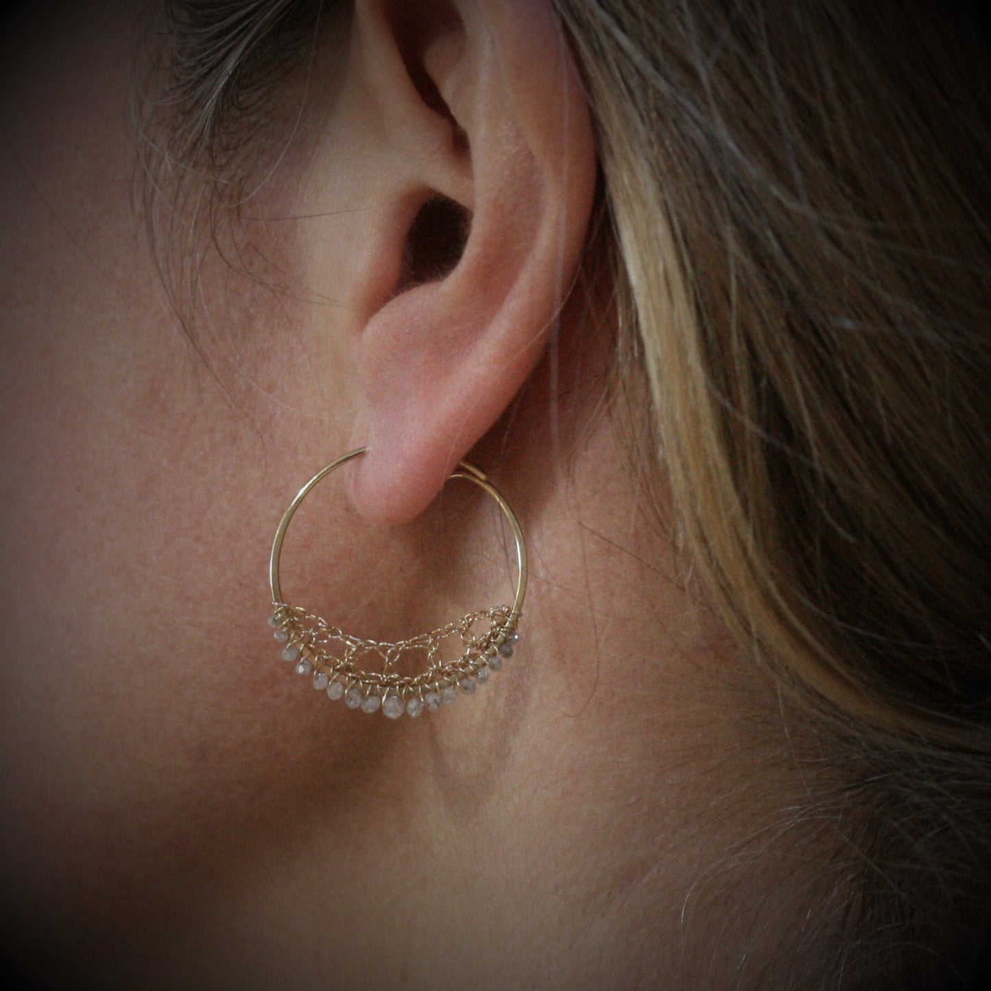 TERI 18ct Yellow Gold & Grey Diamond Crocheted Hoops