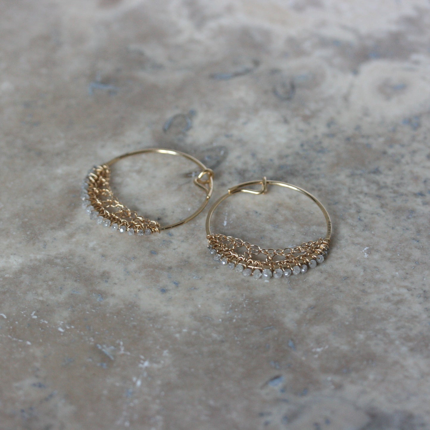 TERI 18ct Yellow Gold & Grey Diamond Crocheted Hoops