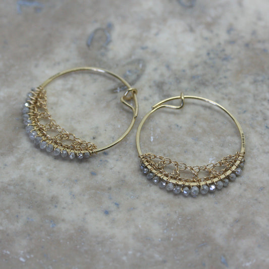 TERI 18ct Yellow Gold & Grey Diamond Crocheted  Hoops