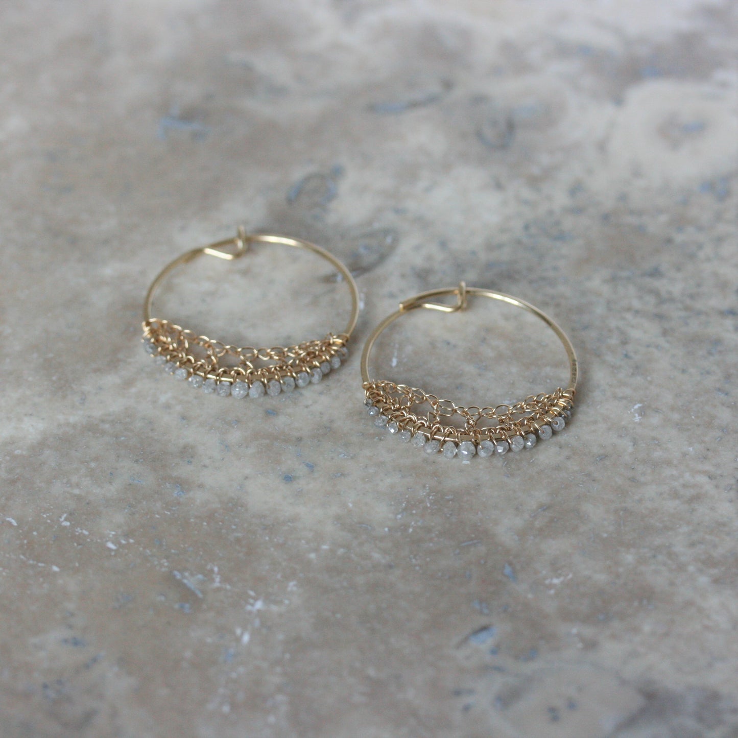 TERI 18ct Yellow Gold & Grey Diamond Crocheted Hoops