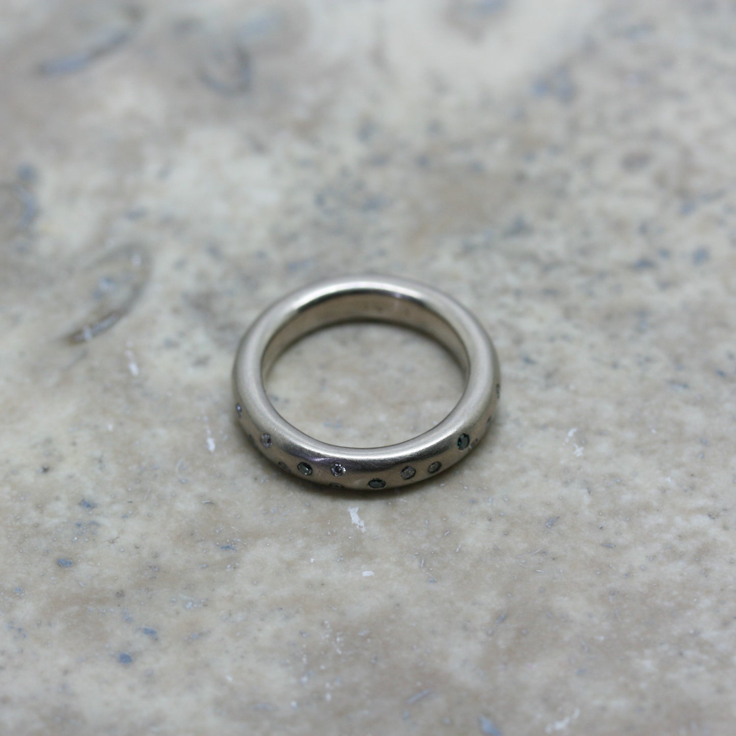 ADAM 18ct White Gold 'Spotty' Ring with Blue & White Diamonds