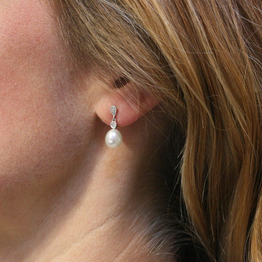 RAW Freshwater Pearl & Diamond 'Vintage' Drop Earrings