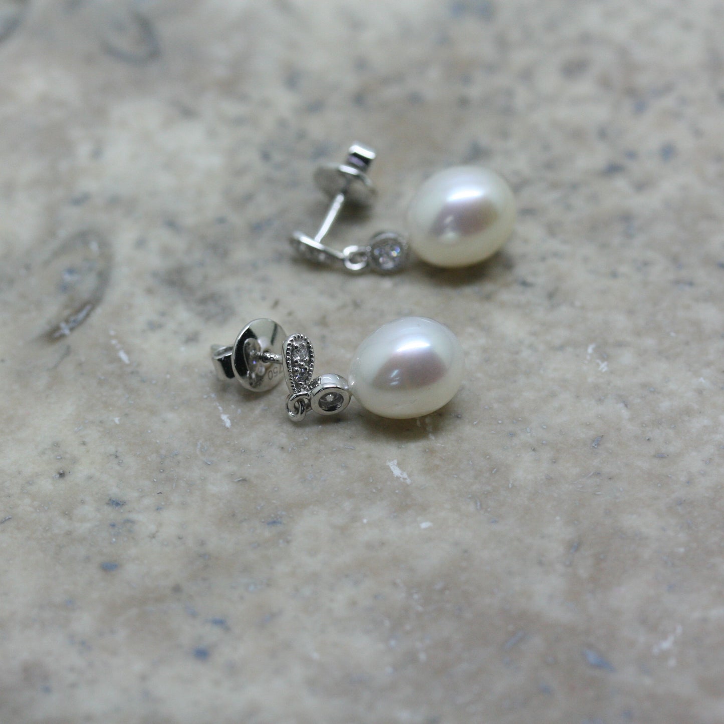 RAW Freshwater Pearl & Diamond 'Vintage' Drop Earrings